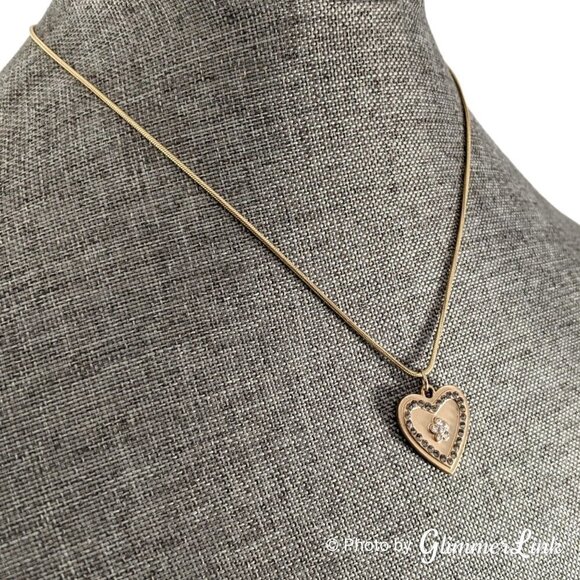 Heart Flower Crystals Gold Tone Pendant Necklace - Picture 3 of 9
